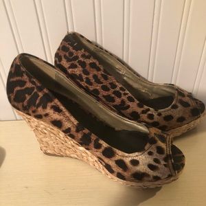 Express Cheetah Straw Wedges